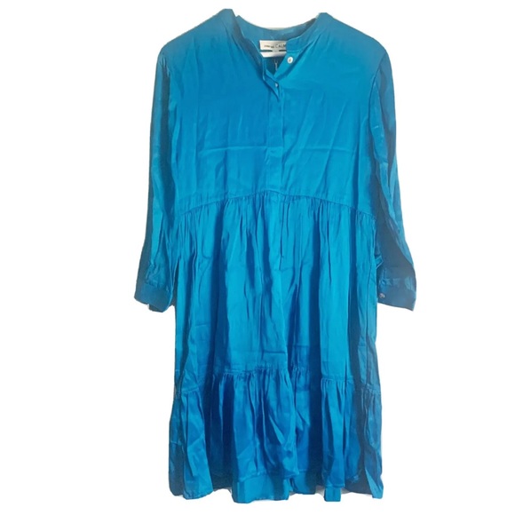 JOHNNY WAS Tiered Mandarin Collar Satiny Cottagecore Dress Peacock XS - Picture 2 of 10